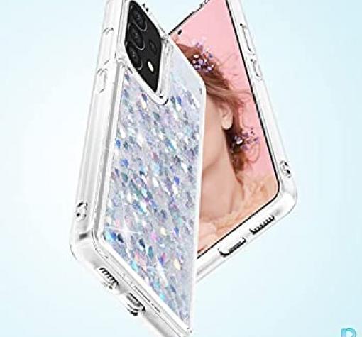 Луксозен твърд гръб / кейс / 3D Water Case за Samsung A13 4G - прозрачен / течен гръб с брокат / сребрист