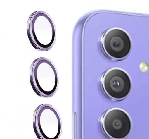 3D Стъклен протектор с метални рингове за задна камера за Samsung A14 / A24 / A34 / A54 5G - лилав