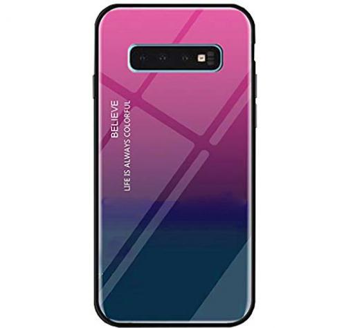 Луксозен стъклен твърд гръб за Samsung S10 - преливащ / лилаво и зелено