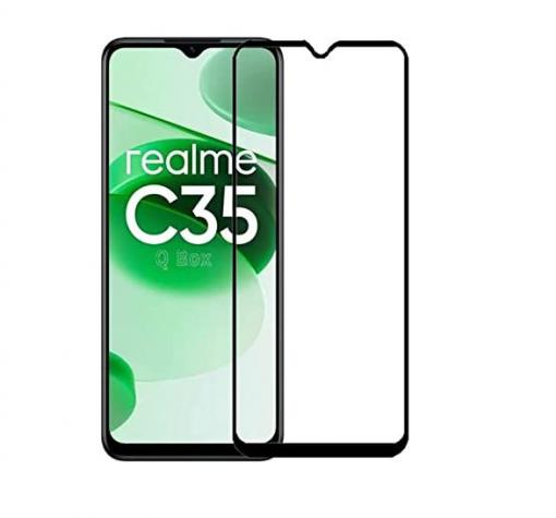 5D full cover Tempered glass Full Glue screen protector Realme C35 / Извит стъклен скрийн протектор с лепило от вътрешната страна за Realme C35 - черен