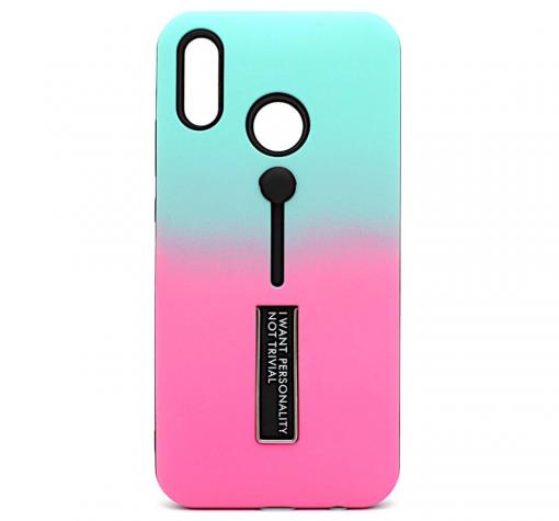 Луксозен гръб Vennus Hybrid Armor със стойка за Huawei P20 Lite - преливащ / зелено и розово