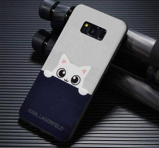 Луксозен силиконов калъф / гръб / TPU Glitter Karl Lagerfeld за Samsung S8 Plus G955 - бяло и тъмно синьо / Cat