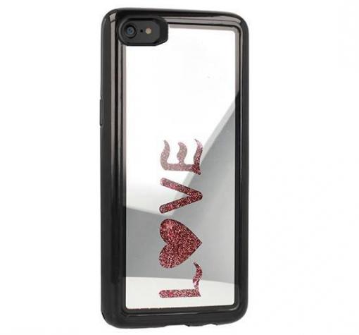 Луксозен огледален твърд гръб Vennus Love за Apple iPhone 7 / iPhone 8 - сребрист / брокат