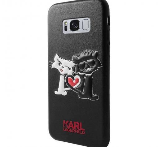 Луксозен калъф / кожен твърд гръб / Karl Lagerfeld за Samsung S8 G950 - черен / Cats