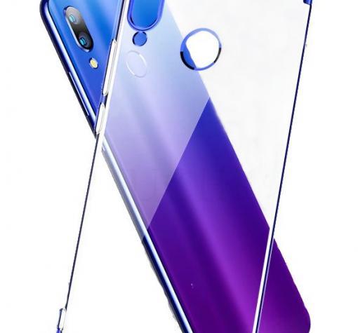 Луксозен силиконов калъф / гръб / TPU за Samsung A40 - прозрачен / син кант