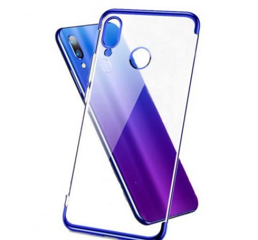 Луксозен силиконов калъф / гръб / TPU за Xiaomi Redmi 7A - прозрачен / син кант