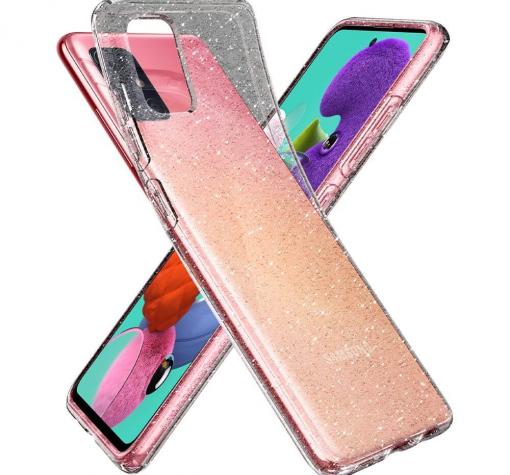 Оригинален гръб TPU Spigen Liquid Crystal Glitter Case за Samsung A51 - прозрачен / брокат