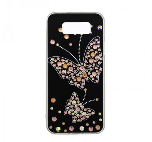 Луксозен силиконов калъф / гръб / с камъни за Samsung S8 G950 - черен / пеперуди