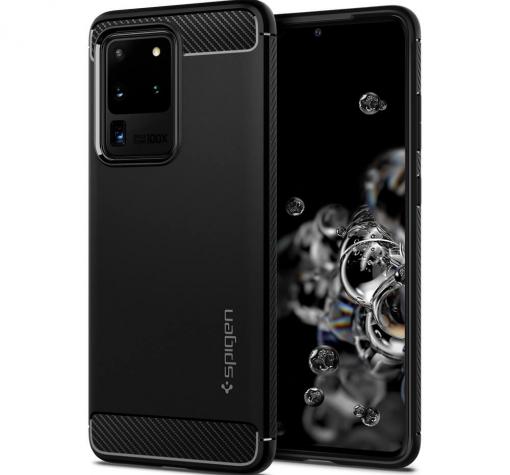 Оригинален силиконов гръб Spigen Rugged Armor за Samsung S20 Ultra - черен