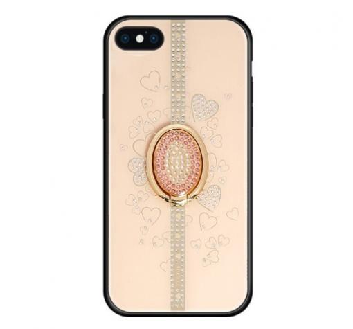 Луксозен гръб Tybomb Diamond с магнитна стойка и силиконов кант за Apple iPhone 7 Plus / iPhone 8 Plus - бежов / Hearts