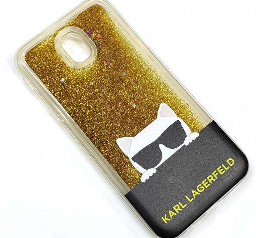 Луксозен твърд гръб 3D за Samsung J5 2017 J530 - прозрачен / златист брокат / KARL LAGERFELD