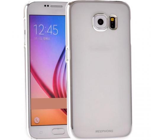 Луксозен твърд гръб / капак / Meephone за Samsung S6 Edge G925 - прозрачен със сребрист кант