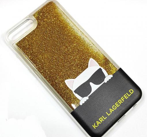 Луксозен твърд гръб 3D Water Case за Huawei Y5 2018 - прозрачен / златист брокат / KARL LAGERFELD