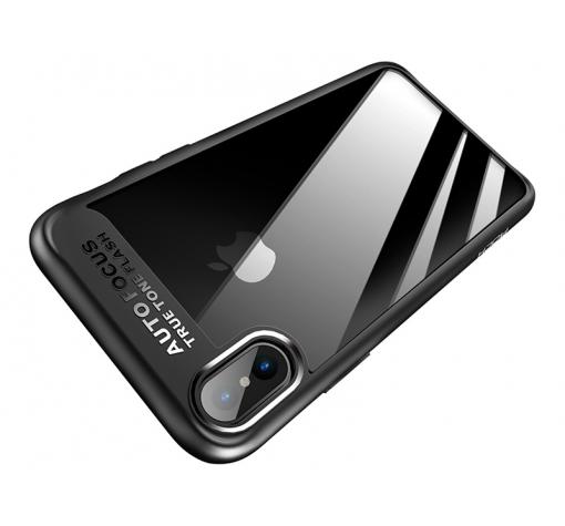 Луксозен стъклен твърд гръб Rock Clarity Serias за Apple iPhone X - черен
