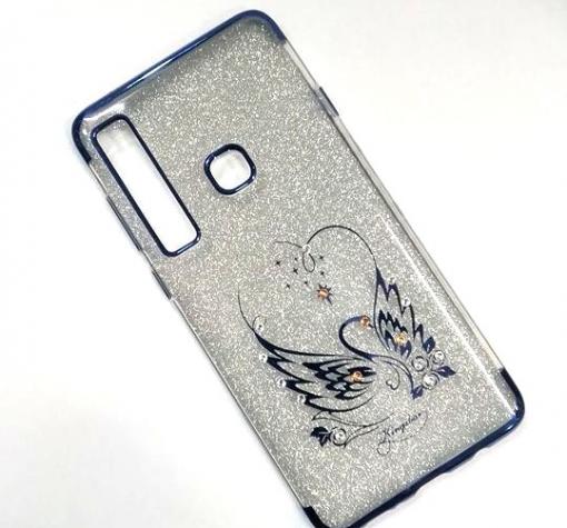 Силиконов калъф / гръб / TPU за Samsung A9 A920F 2018 - сребрист / син кант / Лебед
