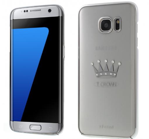 Луксозен твърд гръб X-FITTED Swarovski Diamond за Samsung S7 Edge G935 - прозрачен със сребрист кант / Crystal Icon Pro Crown