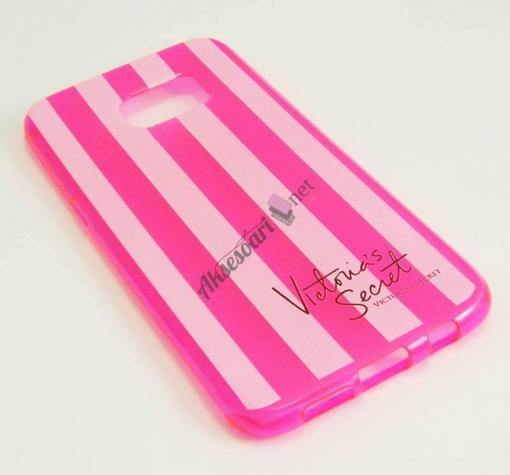 Силиконов калъф / гръб / TPU за Samsung S6 Edge G935 - розово райе / Victoria`s Secret