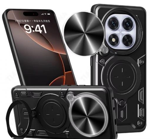Удароустойчив гръб TPU кейс Slide Camera Case Magnetic Finger Ring Car Holder за Xiaomi Redmi Note 14 Pro - черен