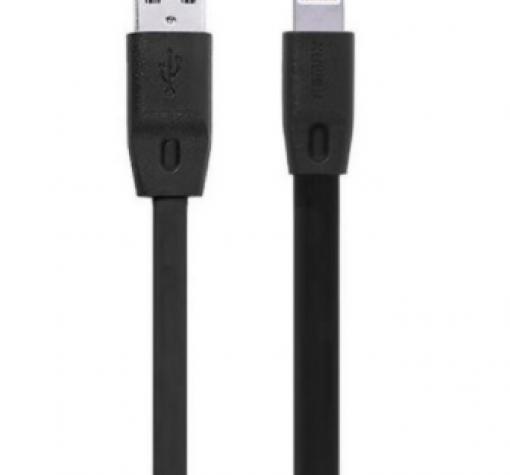 Оригинален USB кабел REMAX RC-001i 2m / USB Charging Cable за Apple iPhone 5 / iPhone 5S / iPhone SE / iPhone 6 / iPhone 6 Plus / iPhone 7 / iPhone 7 Plus - Черен / плосък