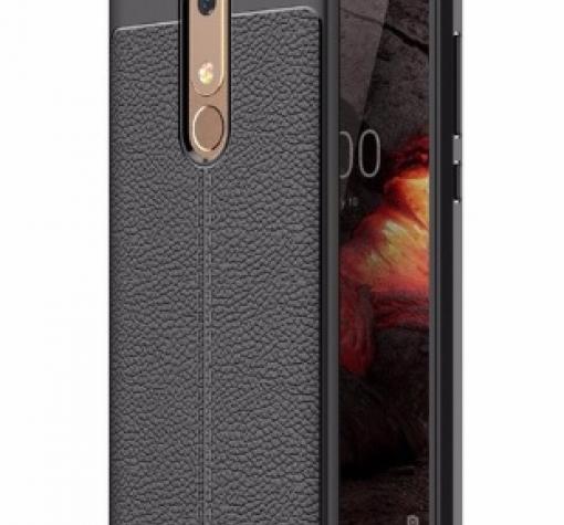 Луксозен силиконов калъф / гръб / TPU за Nokia 5.1 2018 - черен / имитиращ кожа