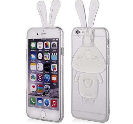 Луксозен силиконов калъф / гръб / TPU 3D за Apple iPhone 6 / iPhone 6S - прозрачен / заешки ушички