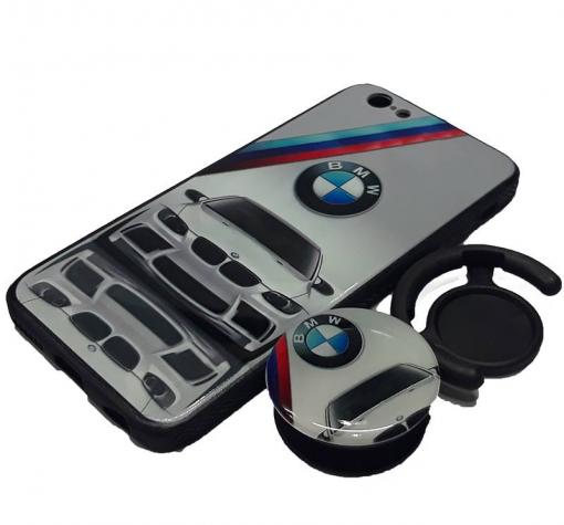 Луксозен твърд гръб 3in1 с Popsocket за Samsung J5 J530 2017 - бял / BMW