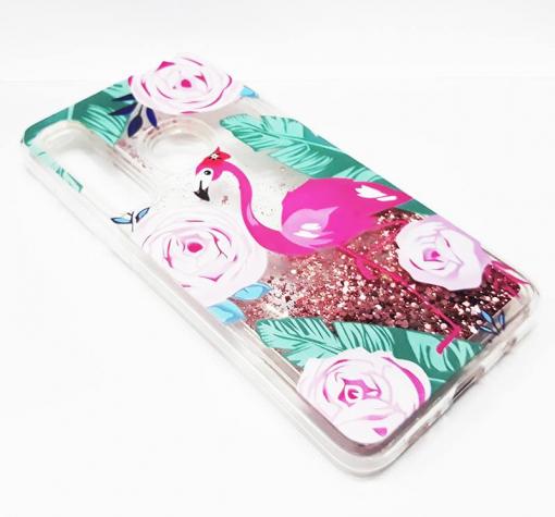Луксозен твърд гръб 3D Water Case за Samsung A9 A920F 2018 - прозрачен / розов брокат / фламинго