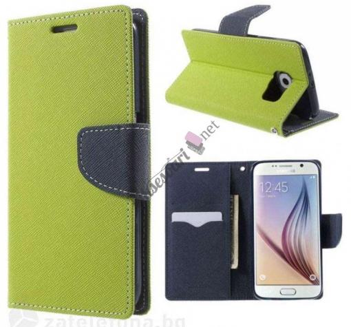 Кожен калъф Flip тефтер Mercury GOOSPERY Fancy Diary със стойка за Samsung S6 Edge G925 - зелен