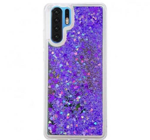 Луксозен твърд гръб 3D Water Case за Samsung Note 10 N970 - прозрачен / течен гръб с лилав брокат