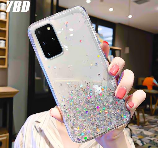 Луксозен твърд гръб / кейс / 3D Water Case за Samsung A52 4G / A52 5G / A52s 5G - прозрачен / течен гръб с брокат / сребрист