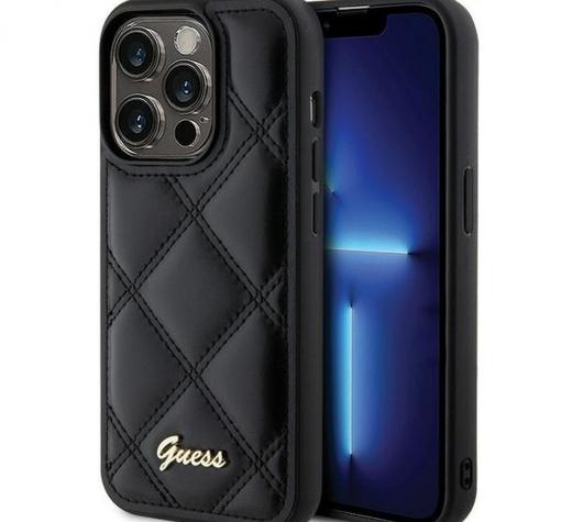 Оригинален калъф / кейс / Guess HC PU Quilted Metal Logo за iPhone 15 Pro Max (6.7) - черен гръб