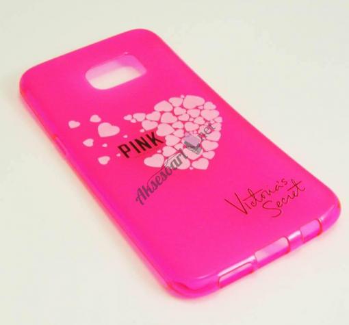 Силиконов калъф / гръб / TPU за Samsung S6 Edge G935 - розов / сърца / Victoria`s Secret
