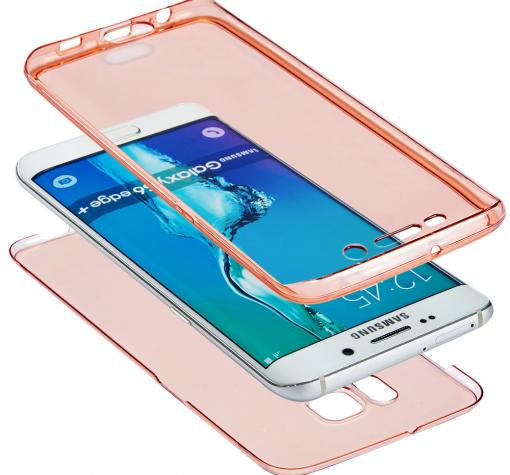 Силиконов калъф / гръб / TPU 360° за Samsung S6 Edge G925 - розов / 2 части / лице и гръб