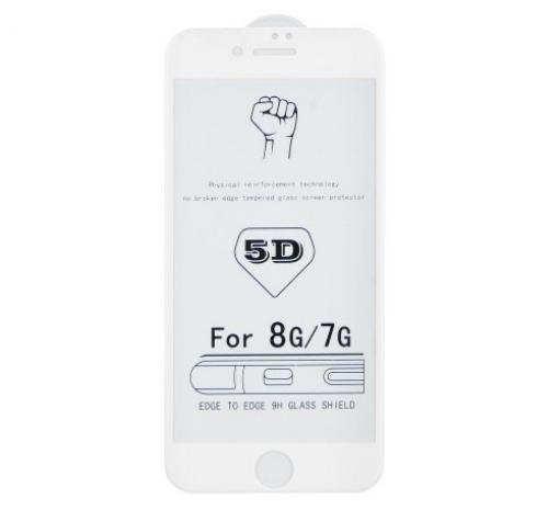 5D full cover Tempered glass Full Glue screen protector Apple iPhone 7 / iPhone 8 / Извит стъклен скрийн протектор с лепило за Apple iPhone 7 / iPhone 8 - бял
