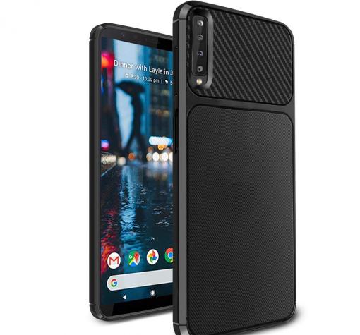 Силиконов калъф / гръб / TPU Hybrid за Samsung A7 2018 A750F - черен / Ferilinso Carbon