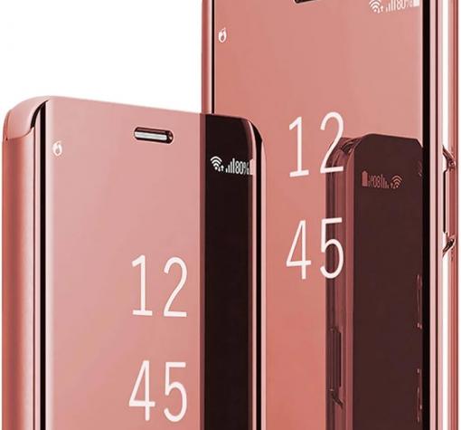 Луксозен калъф Clear View Cover с твърд гръб за Realme 8i - розов