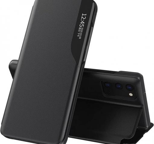 Луксозен калъф Smart View със стойка за Realme C35 - черен