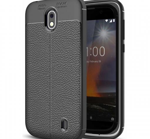 Луксозен силиконов калъф / гръб / TPU за Nokia 1 Plus - черен / имитиращ кожа