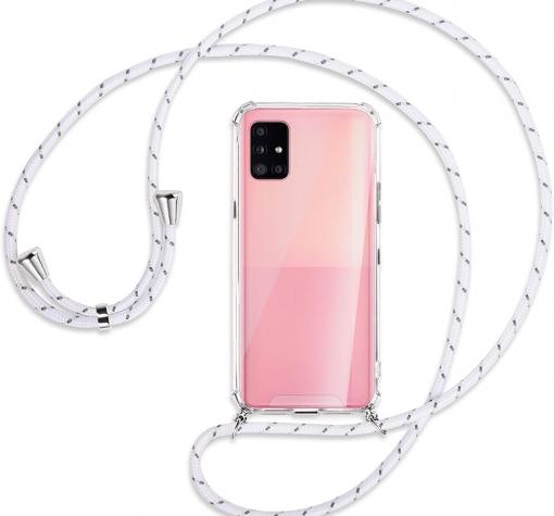 Удароустойчив силиконов калъф / гръб / TPU с връзка за Samsung A51 - прозрачен / бяла връзка