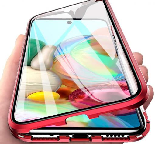 Магнитен калъф Bumper Case 360° FULL за Samsung A71 - прозрачен / червена рамка