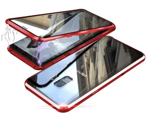Магнитен калъф Bumper Case 360° FULL за Samsung S9 G960 - прозрачен / червена рамка