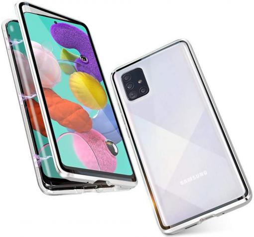 Магнитен калъф Bumper Case 360° FULL за Samsung A51 - прозрачен / сребриста рамка
