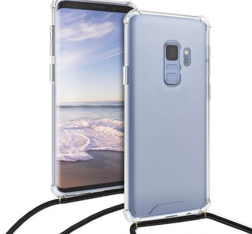 Удароустойчив силиконов калъф / гръб / TPU с връзка за Samsung S9 Plus G965 - прозрачен / черна връзка