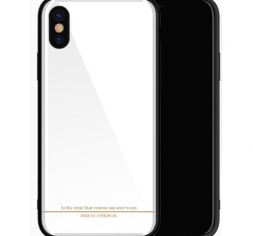 Луксозен стъклен твърд гръб REMAX Yarose Series за Apple iPhone X - бял с черен кант