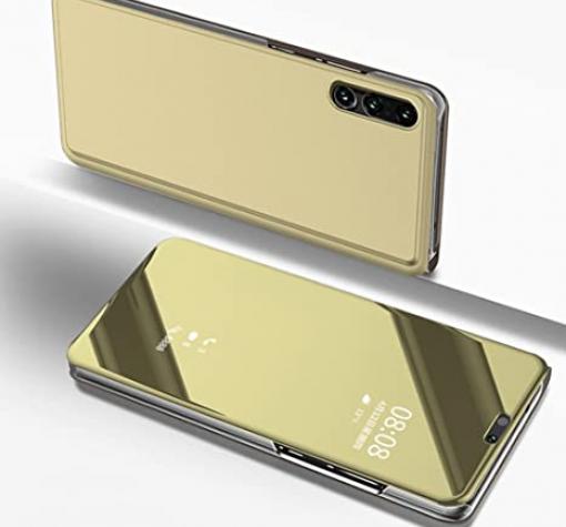 Луксозен калъф Clear View Cover с твърд гръб за Huawei P Smart Pro - златист