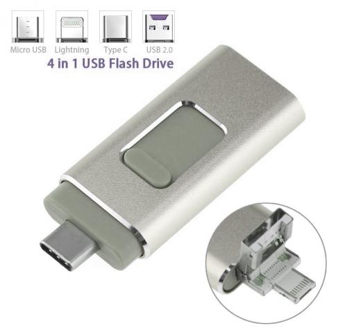 USB Flash памет 4in1 OTG / Type C / Micro USB / iPhone / Android - 128GB / Silver