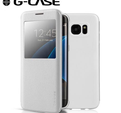 Луксозен калъф Flip тефтер S-View G-CASE Classic Series за Samsung S7 Edge G935 - бял