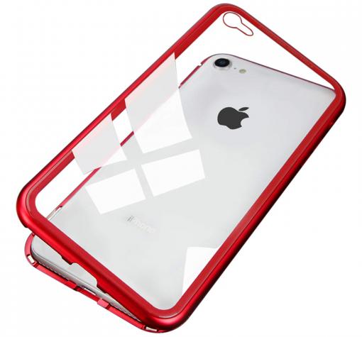 Магнитен калъф Bumper Case 360° FULL за Apple iPhone 6 Plus / iPhone 6S Plus - прозрачен / червена рамка