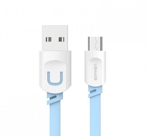 Micro USB Data кабел USAMS за зареждане и пренос на данни за Samsung, LG, HTC, Sony, Lenovo и други - светло син