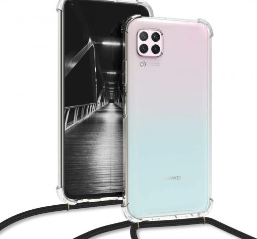 Удароустойчив силиконов калъф / гръб / TPU с връзка за Huawei P40 Lite - прозрачен / черна връзка